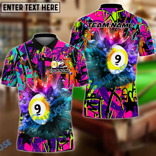BlueJose Billiards 9 Ball Graffiti Explosion Paint Personalized Shirt (4 Colors)