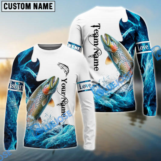 BlueJose Customize Name Trout Fishing Water & White 3D Shirts