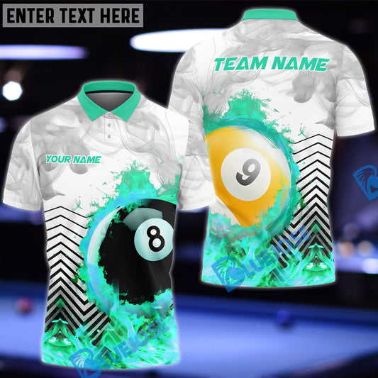 BlueJose Billiards Ball 8 And 9 White Fire Flame Smoke Personalized Name, Team Name Shirt (4 Colors)