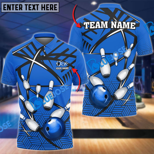 BlueJose Bowling And Pins Black Net Pattern Customized Name 3D Shirt (4 Colors)