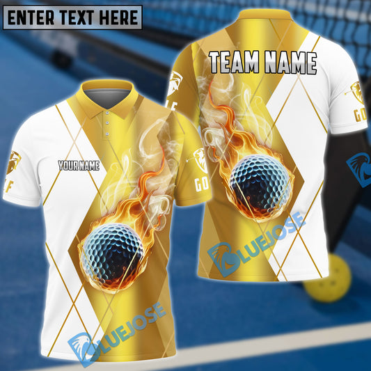 BlueJose Golf Fire Smoke Bling Customized Name, Team Name 3D Shirts (6 Colors)