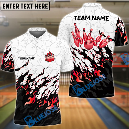 BlueJose Bowling And Pins Golden Fire Customized Name 3D Shirt (4 Colors)