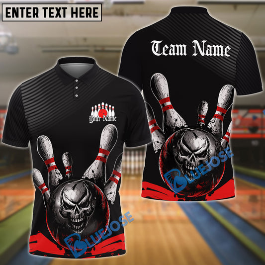 BlueJose Bowling And Pins Dark Skull Strike Customized Name, Team Name 3D Shirt (4 Colors)