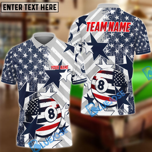 BlueJose Billiards Ball 8 American Flag Star Personalized Name Shirt (4 Colors)