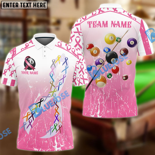BlueJose Billiards Breast Cancer Awareness Colorful Ribbon Customized Name 3D Shirts