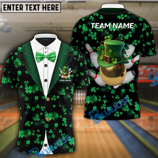 BlueJose Bowling And Pins Gentleman Irish Patrick Day Customized Name, Team Name 3D Shirt