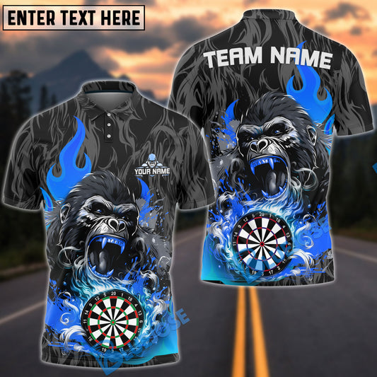 BlueJose Darts Fierce Gorilla with Flaming Dartboard Multicolor Options Personalized Name Shirt (4 Colors)
