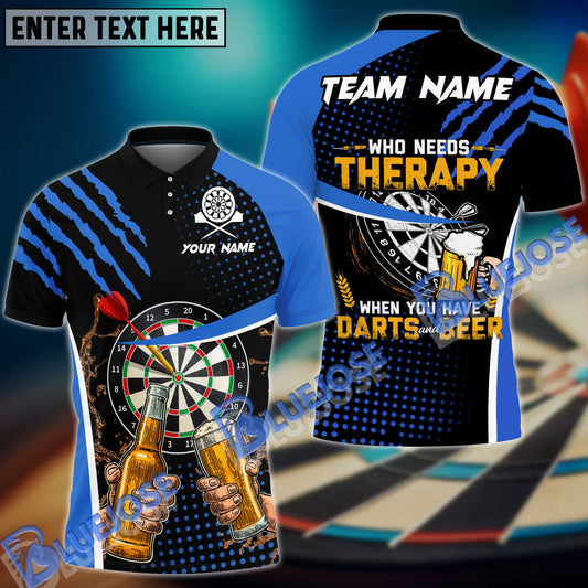 BlueJose Darts And Beer Therapy Personalized Name, Team Name Shirt (4 Colors)