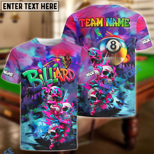 BlueJoses Billiards Ball 8 Skull Neon Graffiti Customized Name, Team Name 3D Shirt