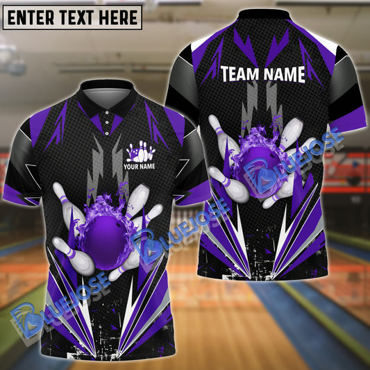 BlueJose Bowling And Pins Thunder Pattern Multicolor Personalized Name 3D Shirt