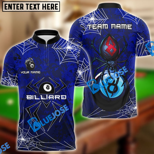 BlueJose Billiards Unique Spider Cobweb Personalized Name, Team Name Shirt (4 Colors)