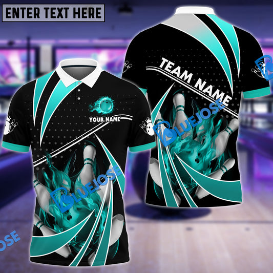 BlueJose Bowling And Pins Fire Spining Spike Customized Name 3D Shirt (6 Colors)