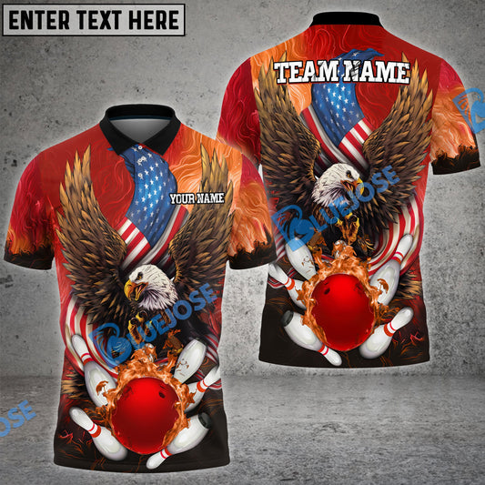 BlueJose Bowling And Pins USA Eagle Flag Multicolor Customized Name 3D Shirt (4 Colors)