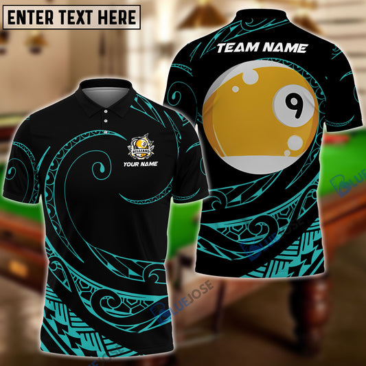 BlueJose Billiards Ball 9 Hawaii Polynesian Personalized Name, Team Name Shirt (4 Colors)