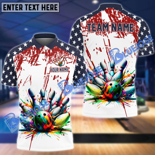 BlueJose Bowling Paint US Flag Customized Name, Team Name 3D Shirt
