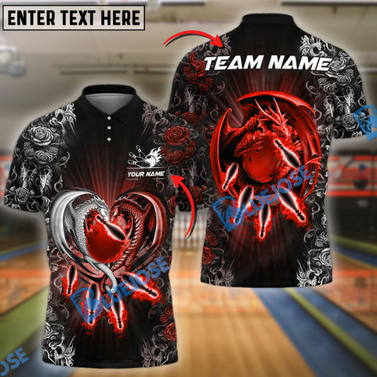 BlueJose Bowling And Pins Dragon Heart Flower Pattern Personalized Name Team Name 3D Shirt (4 Colors)