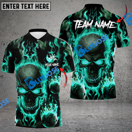 BlueJose Bowling And Pins Flame Skull Multicolor Customized Name 3D Shirt ( 4 Colors )