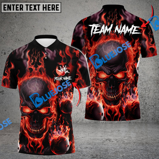 BlueJose Bowling And Pins Flame Skull Multicolor Customized Name 3D Shirt ( 4 Colors )
