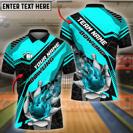 BlueJose Bowling And Pins Flame Smoke Premium Customized Name 3D Shirt (4 Colors)