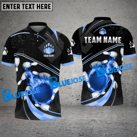 BlueJose Bowling And Pins Spin Light Customized Name 3D Shirt (6 Colors)