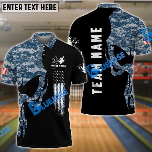 BlueJose Bowling And Pins Skull Army Flag Custom Multicolor Customized Name 3D Shirt (4 Colors)