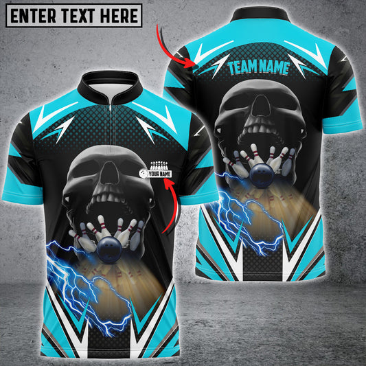 BlueJose Bowling And Pins Lightning Into Skull Multicolor Option Customized Name 3D Shirt (6 Colors), Personalized Shirts For Bowling Players