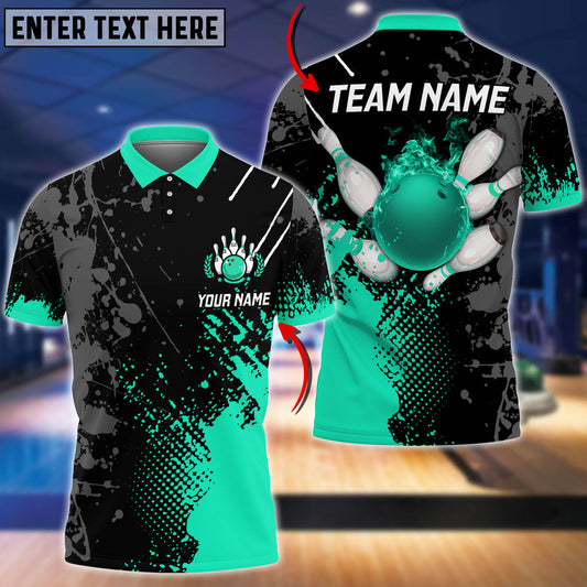 BlueJose Personalized Name Paint Fire Bowling And Pins Multicolor 3D Shirt (4 Colors), Personalized Shirts For Bowling Players