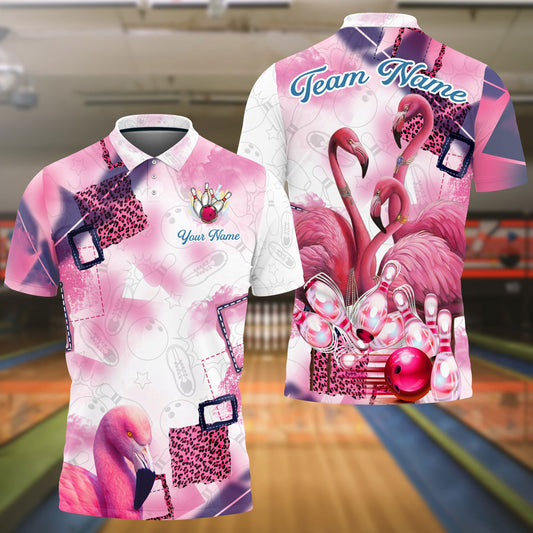 BlueJose Bowling And Pins Flamingo Style Customized Name, Team Name 3D Shirt