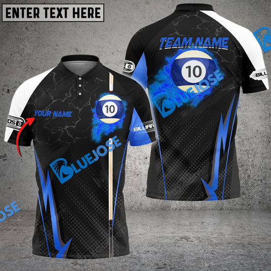 BlueJose Billiards Ball 10 Fire Cue Personalized Name, Team Name Unisex Shirt (4 Colors)