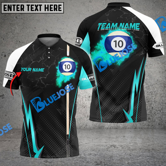 BlueJose Billiards Ball 10 Fire Cue Personalized Name, Team Name Unisex Shirt (4 Colors)