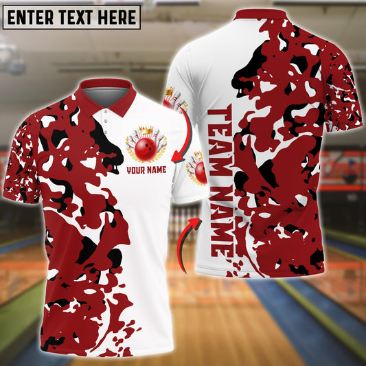 BlueJose Bowling And Pins Red Camo Personalized Name Team Name 3D Shirt, Personalized Shirts For Bowling Players