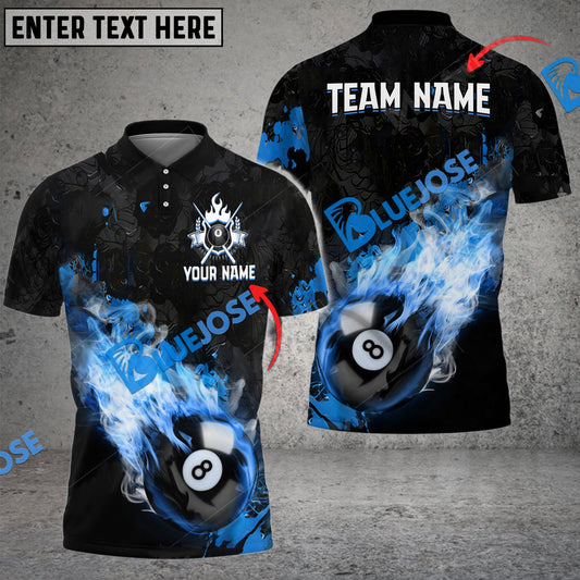BlueJose Billiards Ball 8 Fire And Blood Personalized Name, Team Name Shirt (6 Colors)