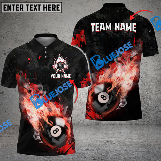 BlueJose Billiards Ball 8 Fire And Blood Personalized Name, Team Name Shirt (6 Colors)