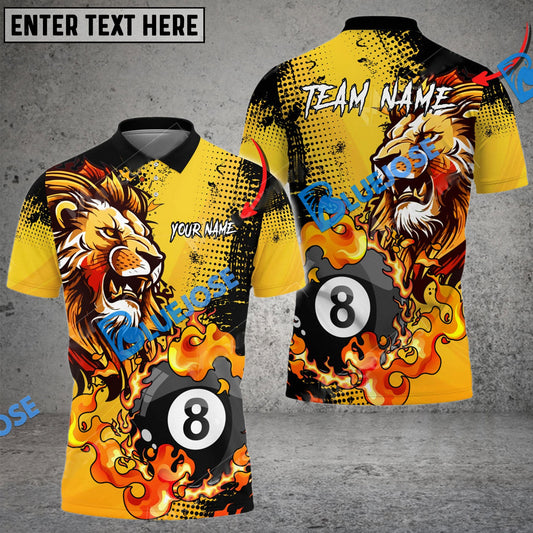 BlueJose Billiards Ball 8 Fire Lion King Personalized Name, Team Name Unisex Shirt (6 Colors)