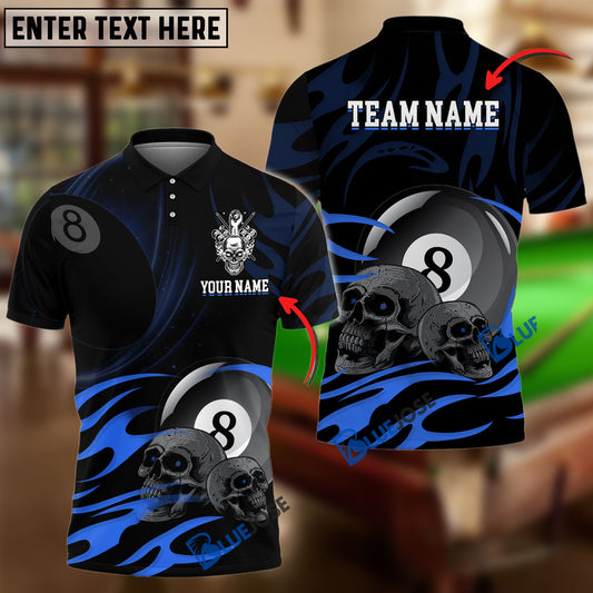 BlueJose Billiards Ball 8 Skulls Personalized Name, Team Name Unisex Shirt (6 Colors)