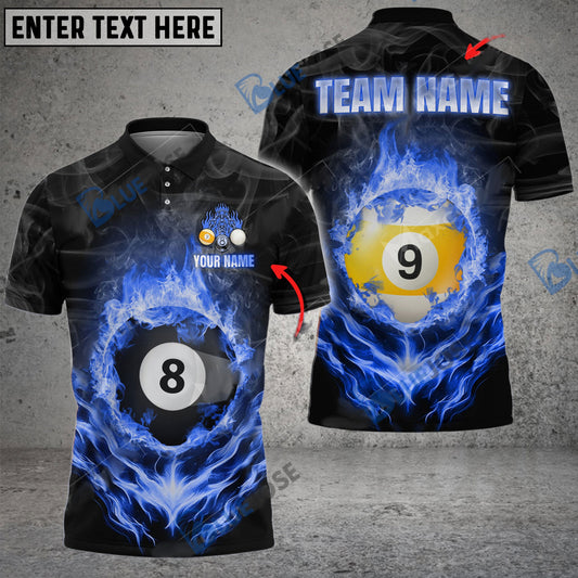 BlueJose Billiards Ball 8 And 9 Fire Flame Smoke Personalized Name, Team Name Unisex Shirt (6 Colors)