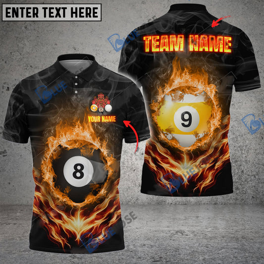 BlueJose Billiards Ball 8 And 9 Fire Flame Smoke Personalized Name, Team Name Unisex Shirt (6 Colors)
