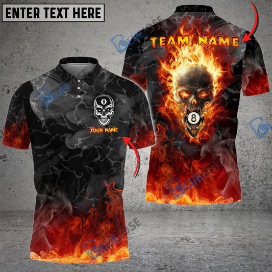 BlueJose Billiards Ball 8 Flame Skull From Hell Personalized Name Shirt (4 Colors)