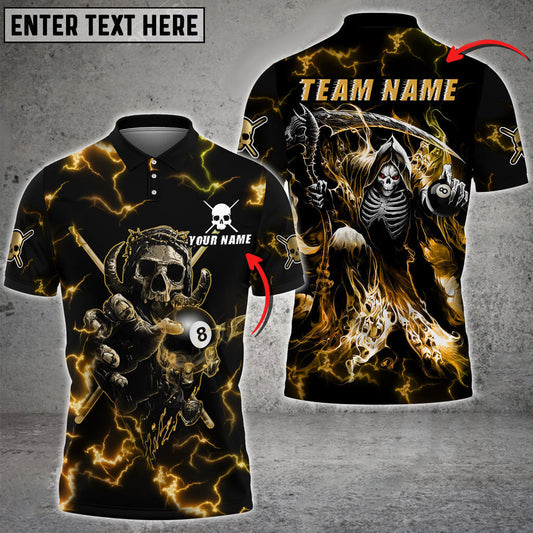 BlueJose Billiards Ball 8 Skull Thunder Fire Personalized Name, Team Name Unisex Shirt (6 Colors)