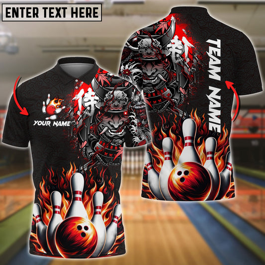 BlueJose Bowling And Pins Flame Samurai Customized Name 3D Shirt ( 6 Colors)