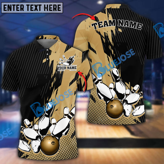 BlueJose Bowling And Pins Retro Paint Style Customized Name 3D Shirt (5 Colors)