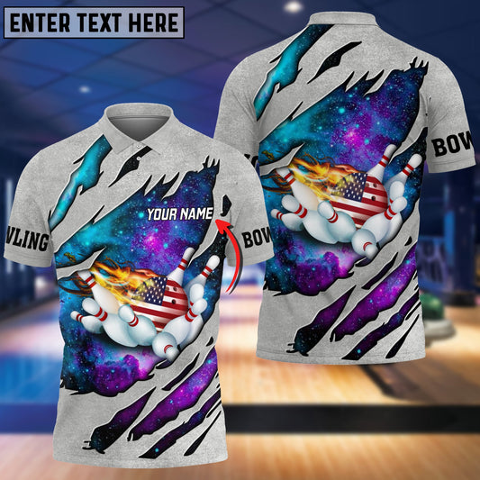 BlueJose Bowling USA Flag Galaxy Classic Customized Name 3D Shirt