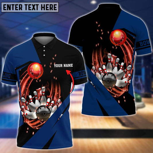 BlueJose Blue Bowling Ball In Fire Customized Name 3D Shirt