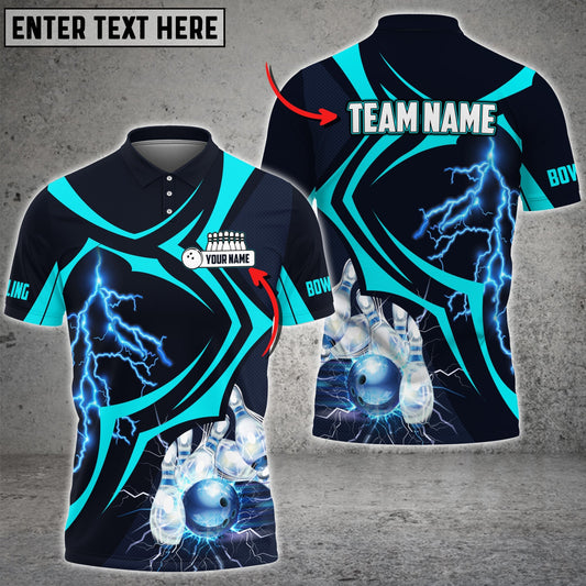 BlueJose Bowling Ball Crashing The Pins Thunder Pattern Premium Customized Name 3D Shirt