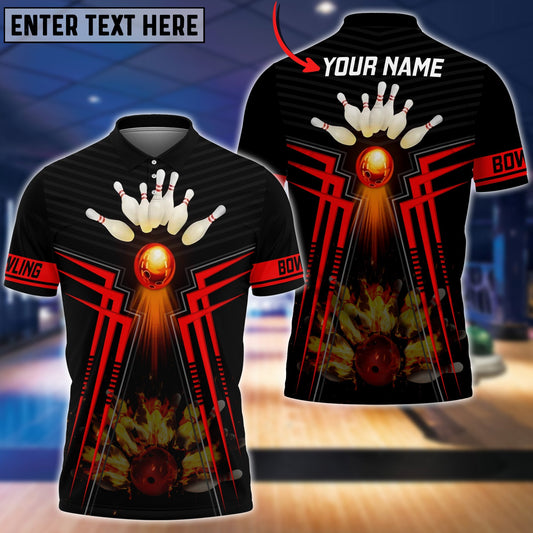 BlueJose Red Bowling Ball And Pins Flame Premium Customized Name 3D Shirt