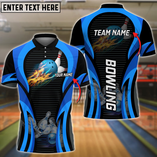 BlueJose Blue Bowling Strike Customized Name 3D Shirts