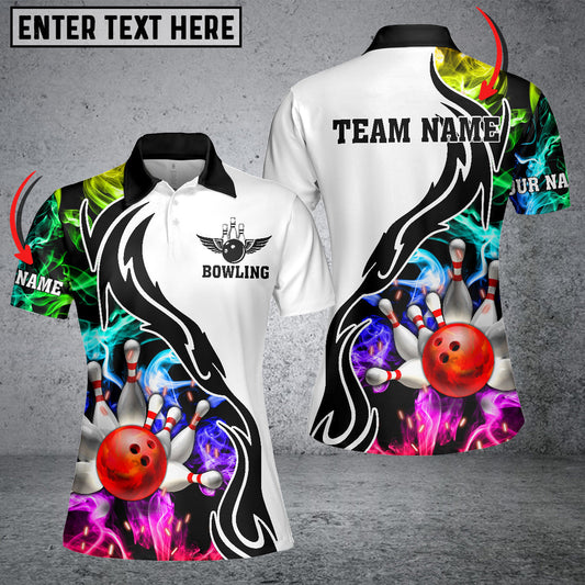 BlueJose Bowling And Pins Multicoler Smoke Pattern Customized Name 3D Shirt For Women