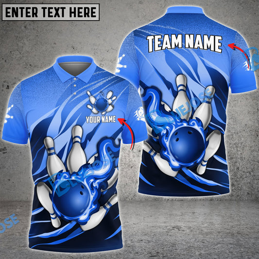 BlueJose Bowling And Pins Fire Storm Customized Name 3D Shirt ( 6 Colors)