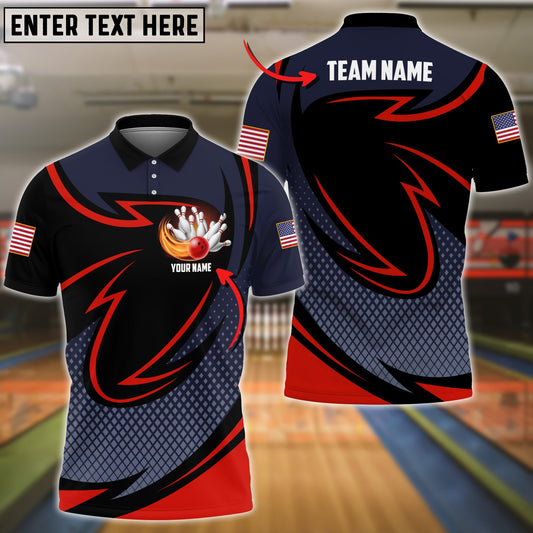 BlueJose Multicolor Bowling Rhombus Pattern Premium Customized Name 3D Polo Shirt