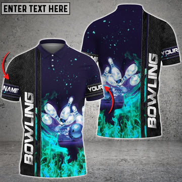 BlueJose Dark Blue Bowling Cyan Flame Customized All Over Printed Shirt